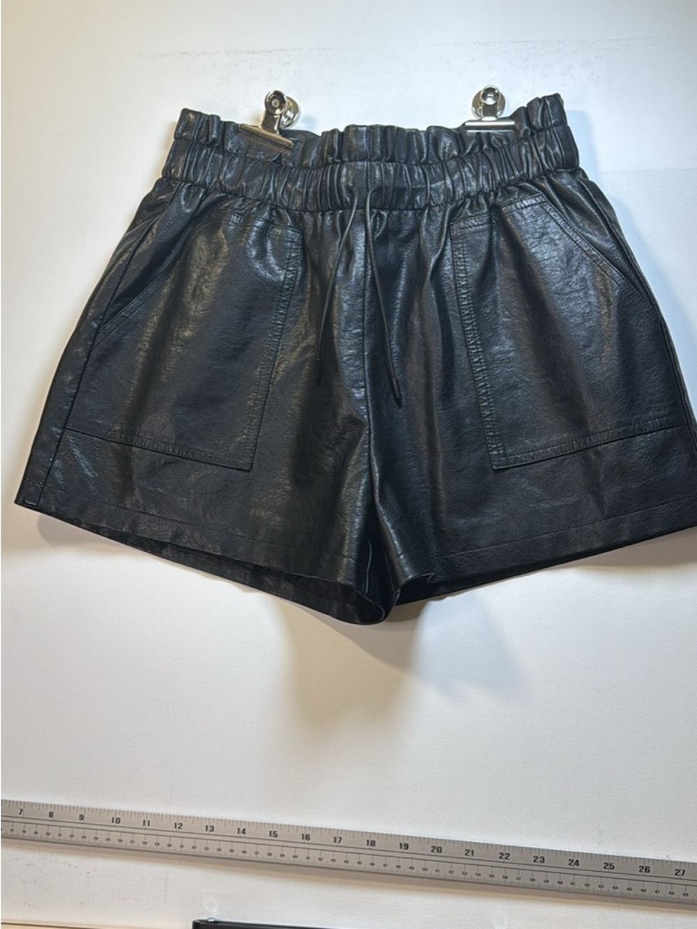 Women's Black Faux Leather Elastic Waist Shorts